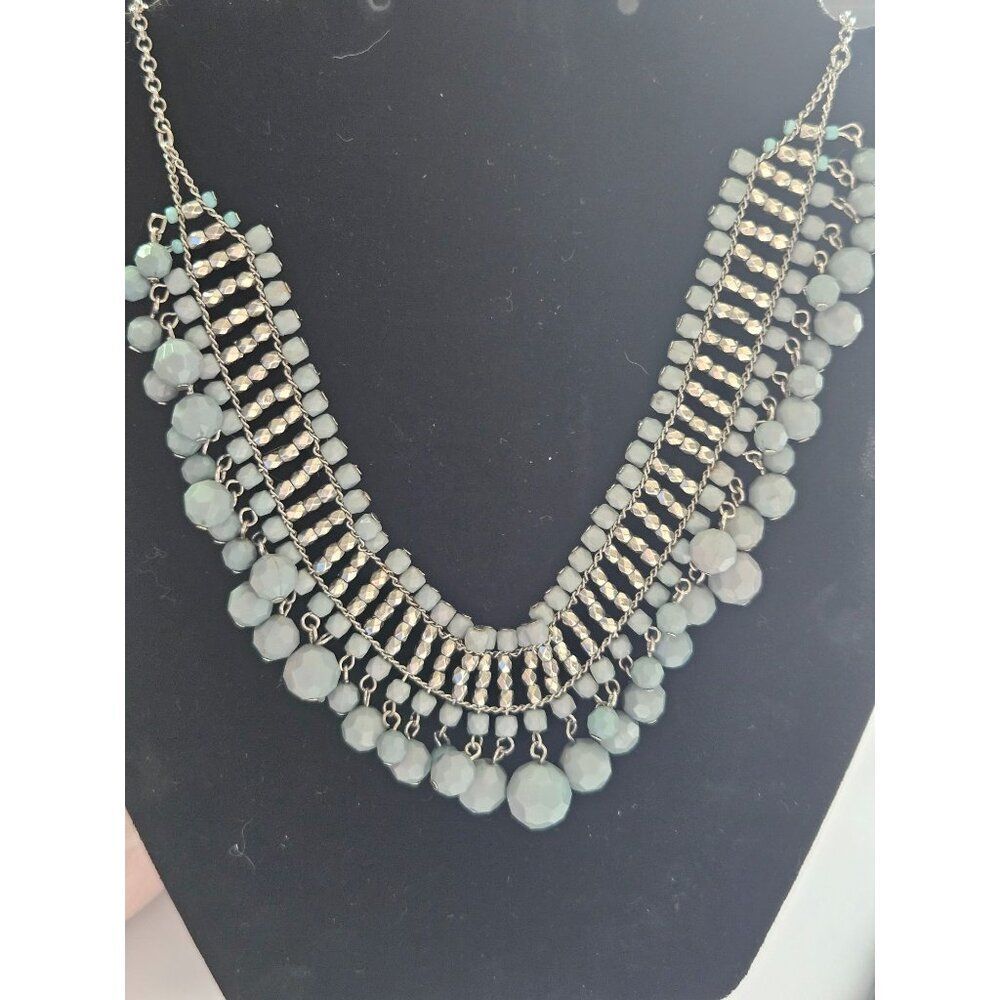 Silver tone and blue statement necklace 22-24"